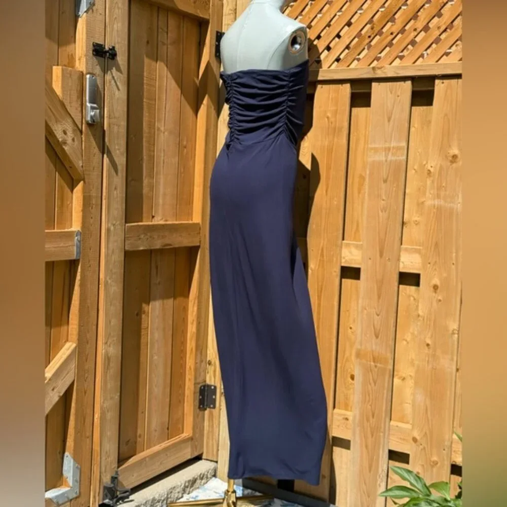 🆕 SIMKHAI 🧿 NWOT Emma Draped Jersey Bustier Midi Dress, Midnight Blue Sz US 12 - Picture 9 of 13